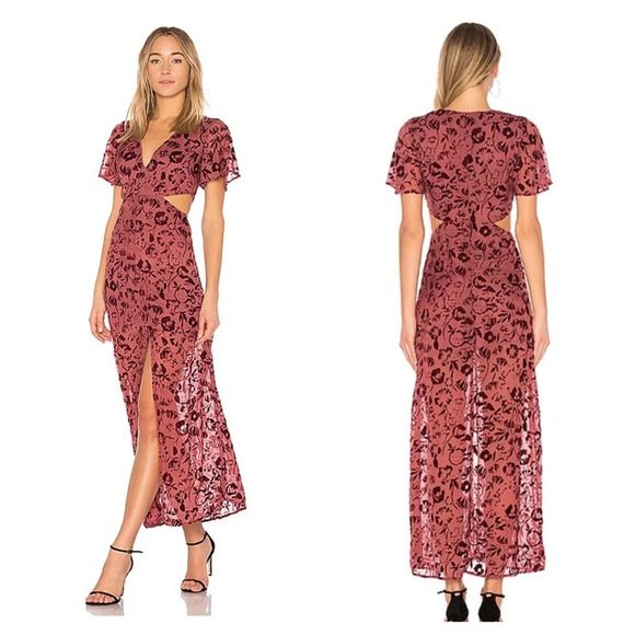 Lovers + Friends Tatum Maeve Pink Velvet Burnout Cut Out Maxi Dress Medium - Picture 1 of 15